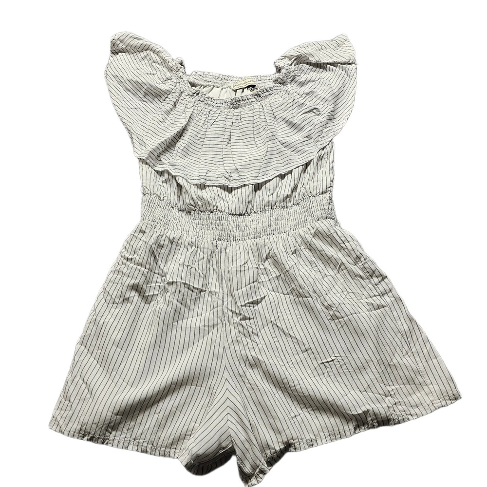 Abercrombie & Fitch Romper Womens Medium White Striped Off-the-Shoulder Smocked